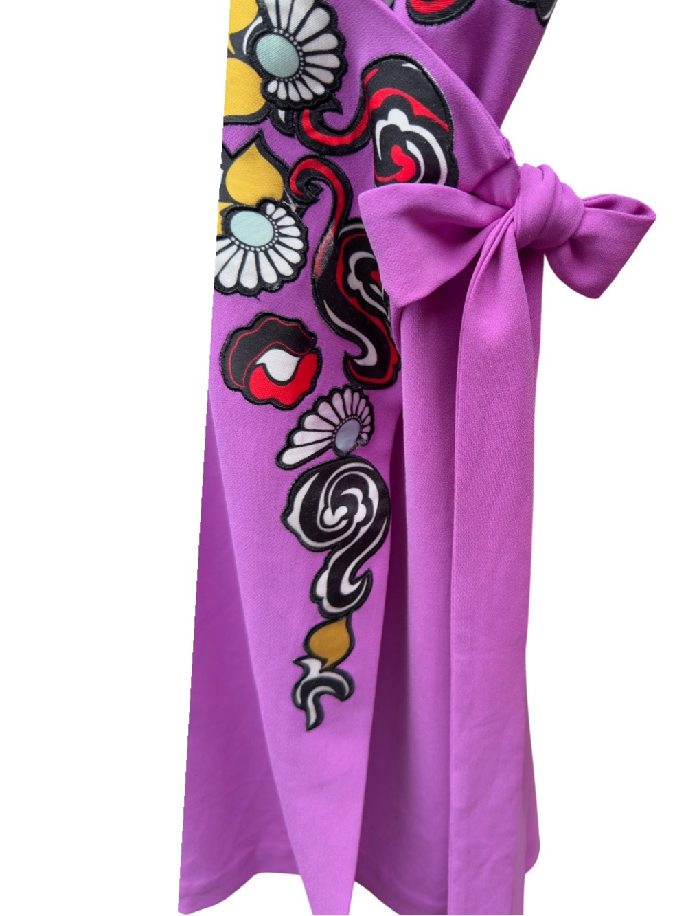 Diane von Furstenberg Floral Purple Wrap Dress Embroidered Long Sleeve Midi Sz 6 - Picture 4 of 6